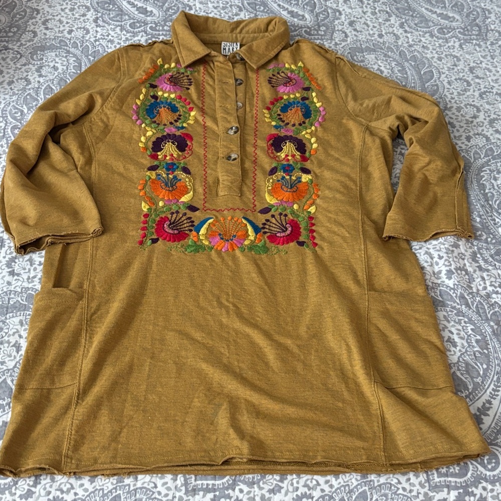 Sister Mary Embroidered Mustard Tunic